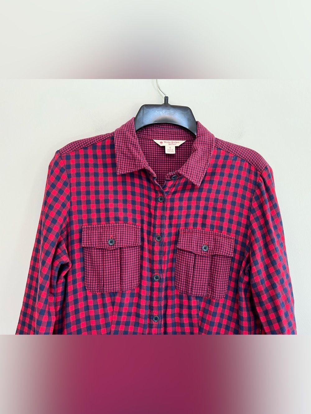 Brooks Brothers Plaid Flannel Cotton Long Sleeve Tie Waist Shirt Dress Pockets 6 - Picture 4 of 9